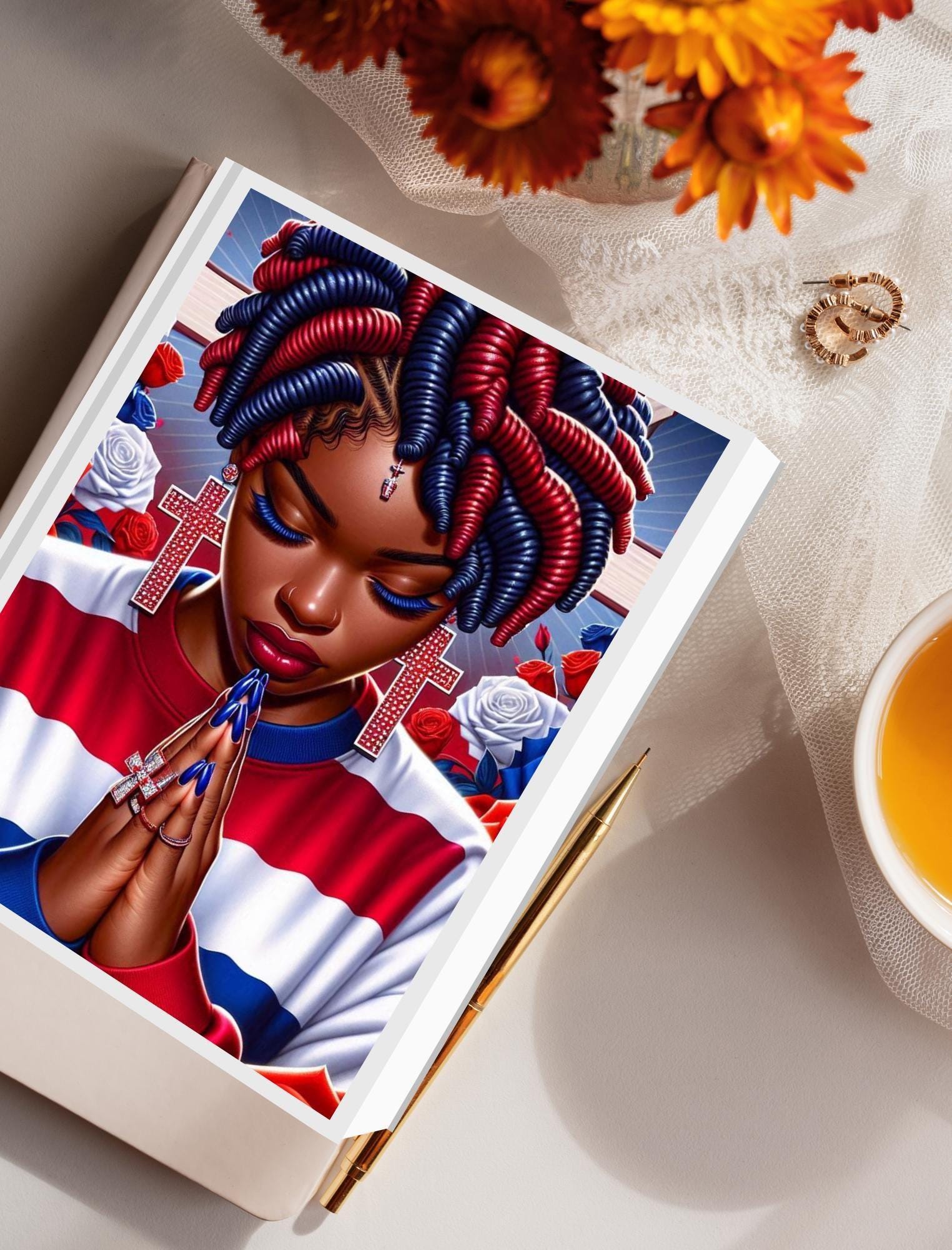 Bundle Prayer Journal Cover PNG Design, Printable Planner Cover Notebook Cover, Digital Instant Download Black Woman Journal Silly face