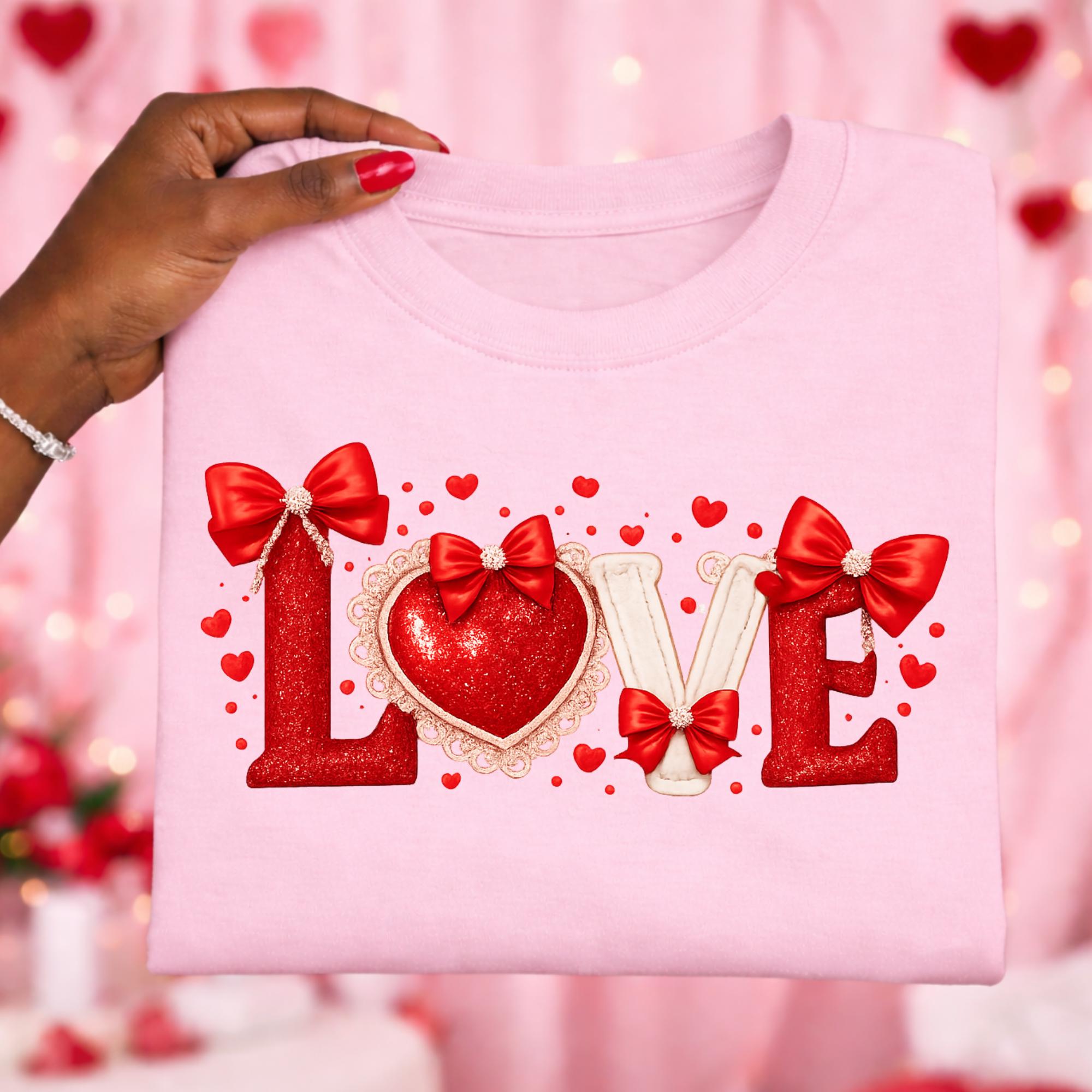 Coquette Love Png, Valentine png, Red Hearts Png,  Heart Coquette Png, Faux Glitter Png, Love Hearts and Bows,