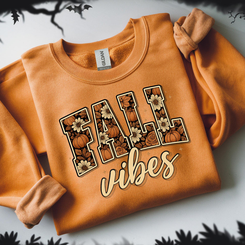 Preppy Fall Vibes PNG, Pumpkin Floral Design (Digital Download)