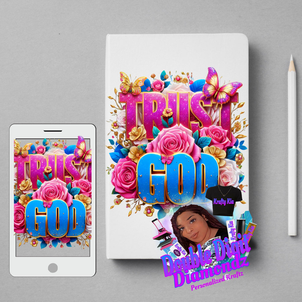 Trust GOD Bundle, beautiful vibrant colors is red, gree, blue, purple with gold, butterfly roses.  motivational, Christian, spiritual PNG