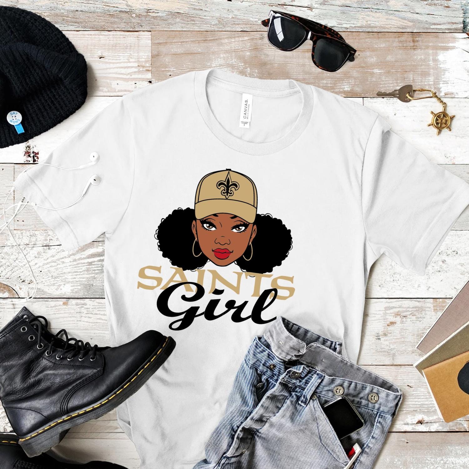 Black and Gold Saints Girl PNG Bundle (Digital Download)