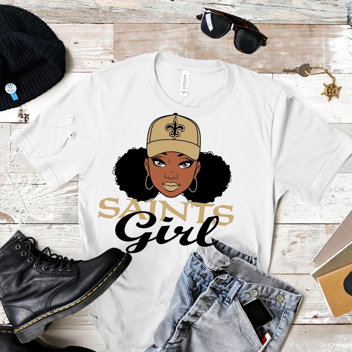Black and Gold Saints Girl PNG Bundle (Digital Download)