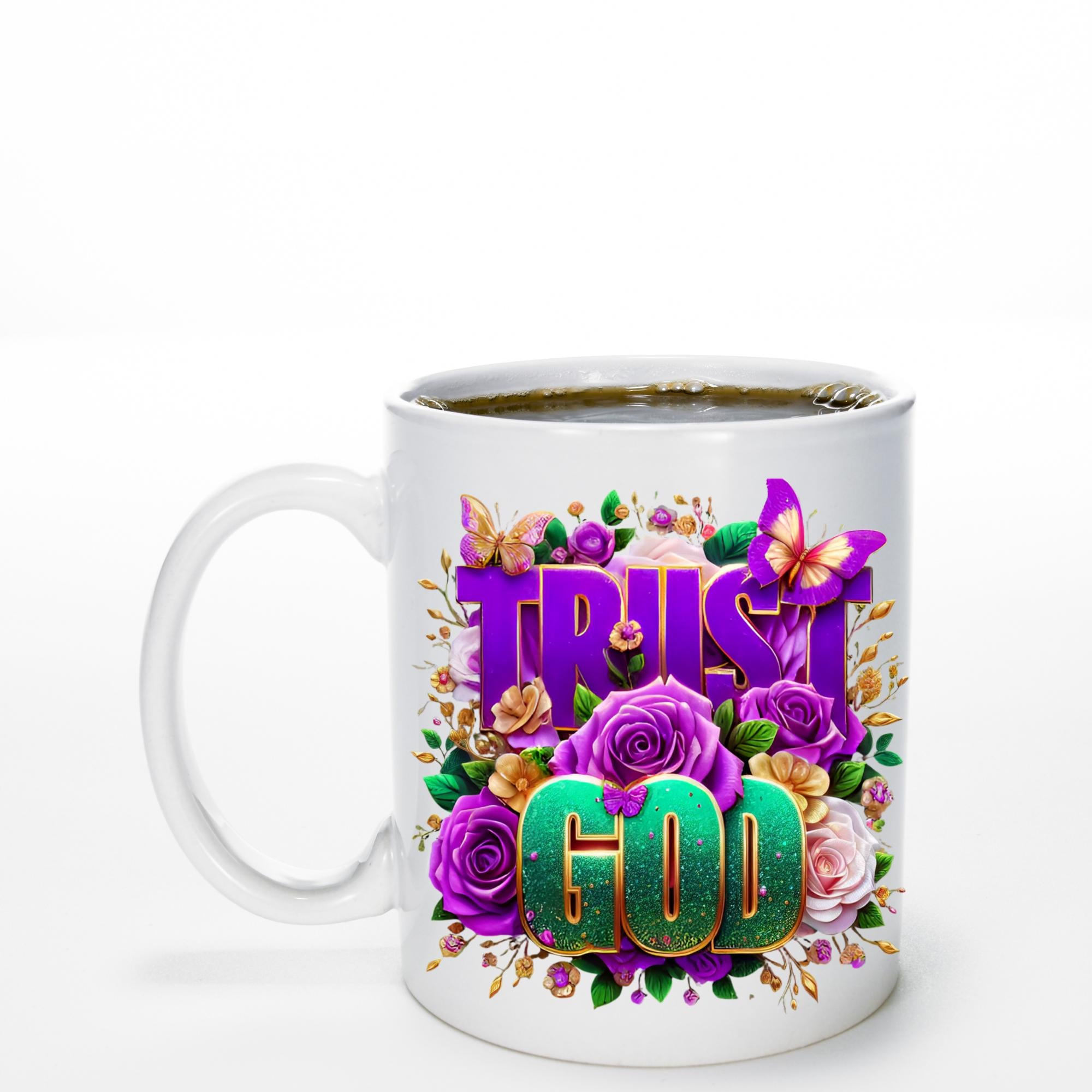 Trust GOD Bundle, beautiful vibrant colors is red, gree, blue, purple with gold, butterfly roses.  motivational, Christian, spiritual PNG