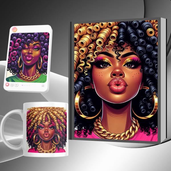 Bundle Journal Cover PNG Design Sublimation, Printable Planner Cover Notebook Cover, Digital Instant Download Black Woman Journal Silly face