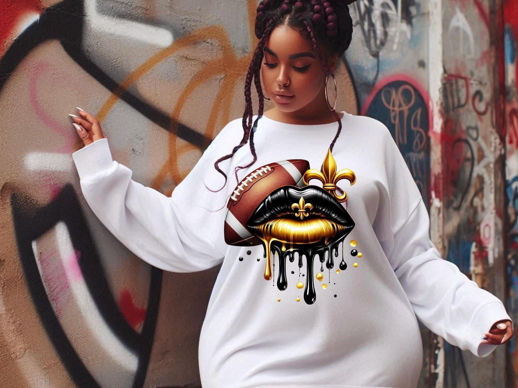 Saints  Black and Gold dripping lips bundle, New Orleans png, saints colors png Digital Design,