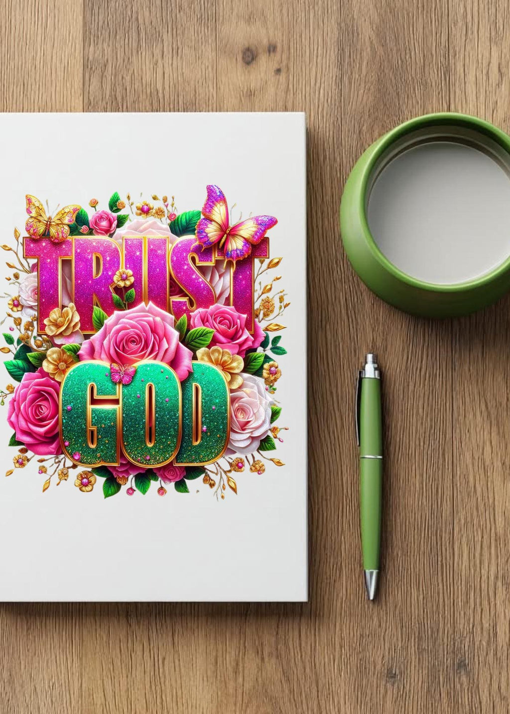 Spiritual UV DTF Transfers, Trust God Floral Design, Journal, Cup, Mug Stickers