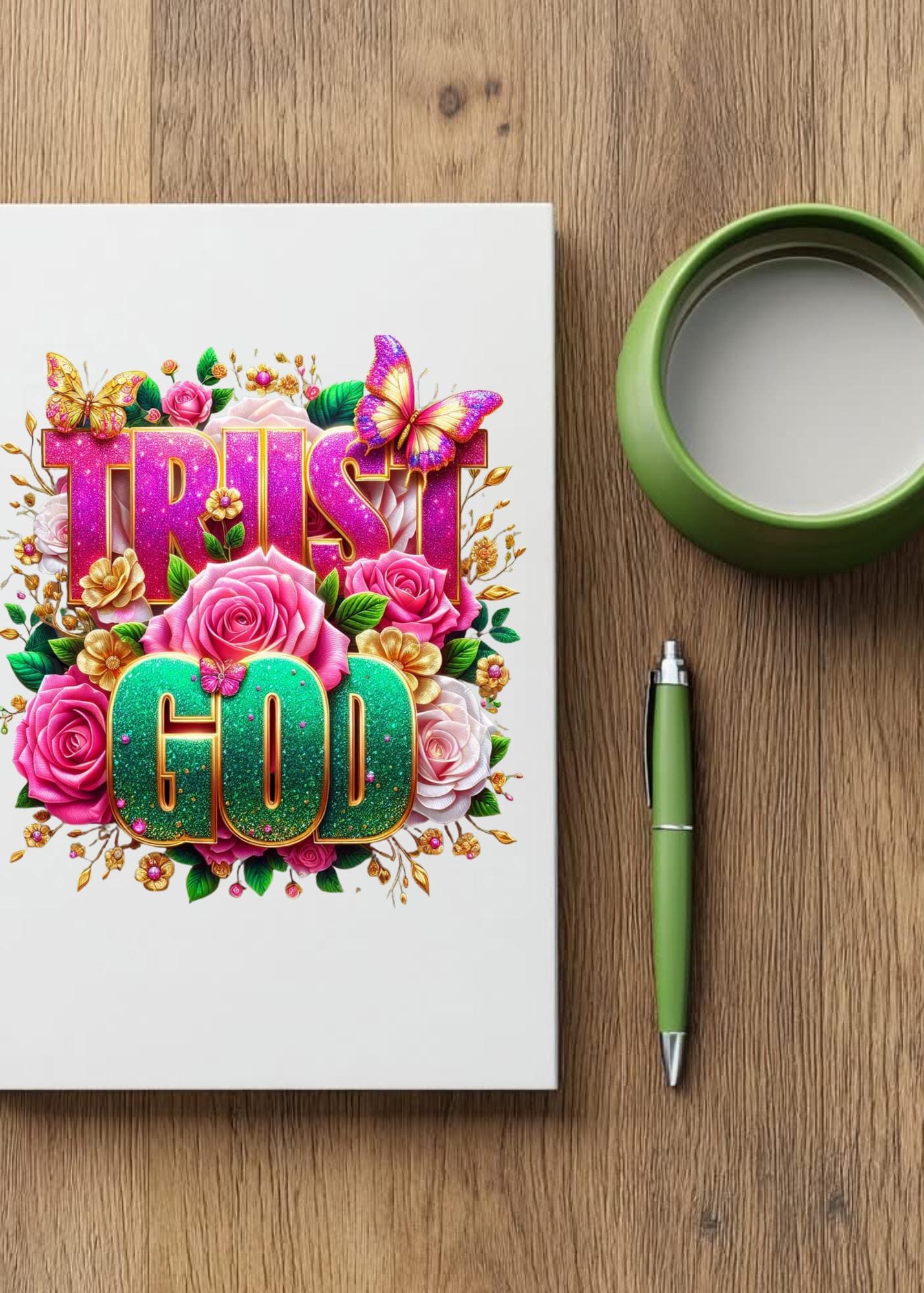 Spiritual UV DTF Transfers, Trust God Floral Design, Journal, Cup, Mug Stickers