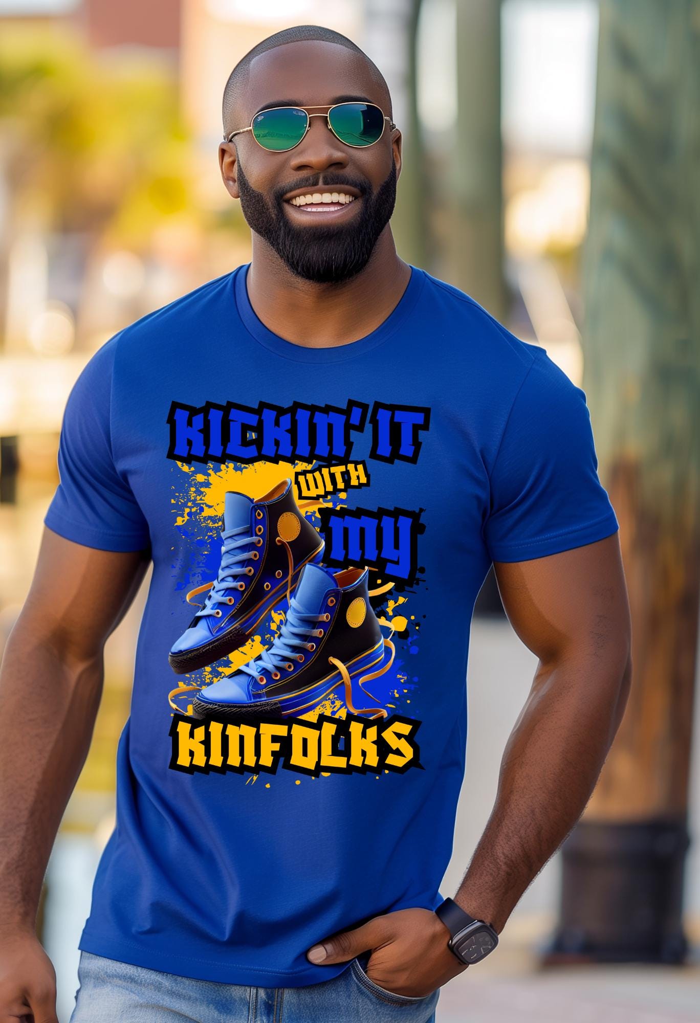 kickin it with my kinfolks, Family Reunion  black, yellow and blue png