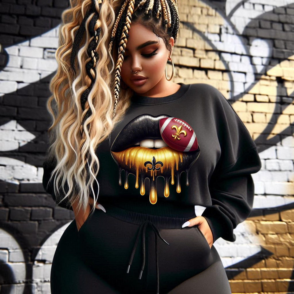 Saints  Black and Gold dripping lips bundle, New Orleans png, saints colors png Digital Design,
