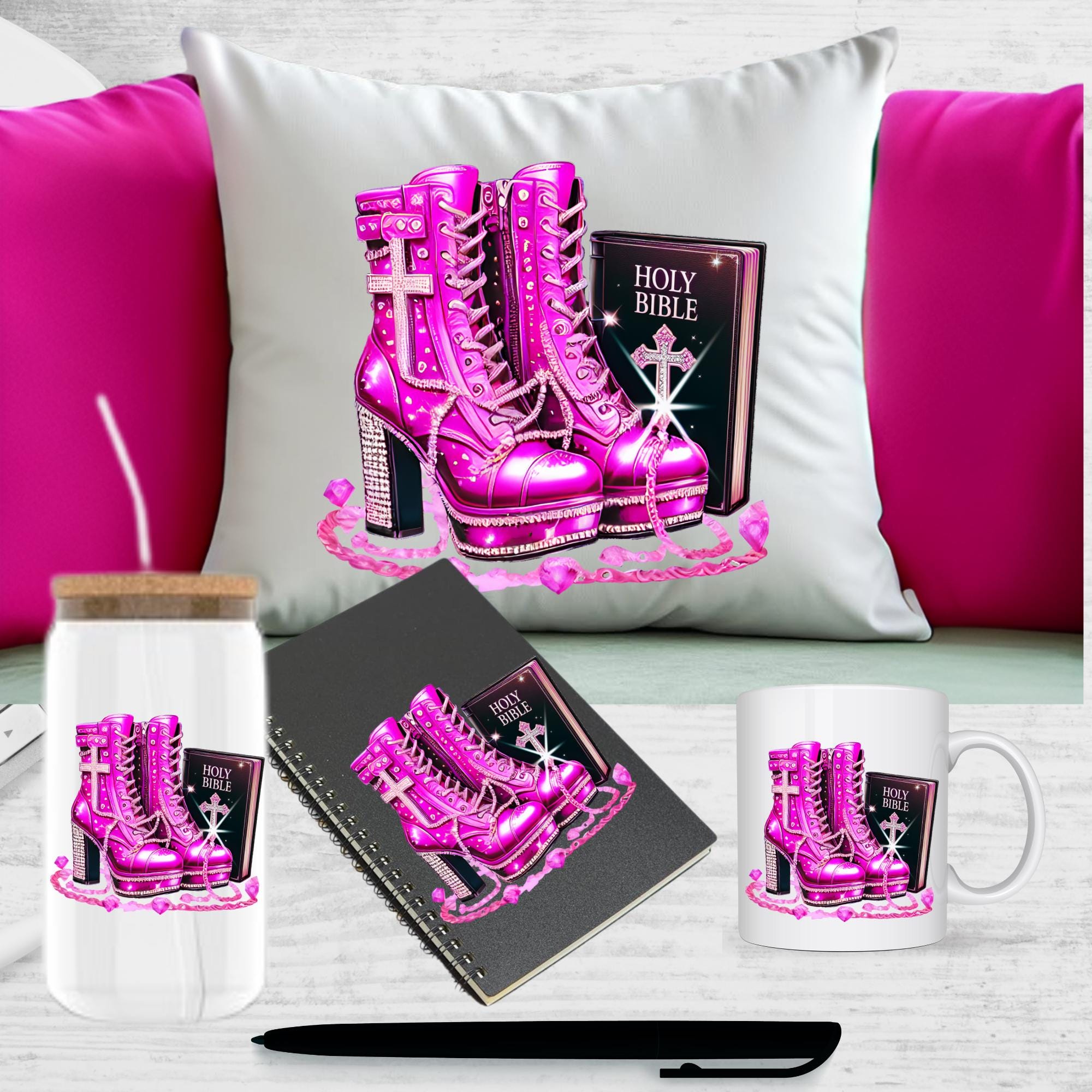 PINK Prayer Warrior, Bible, heels, spiritual, prayer, holy bible. standing on His word