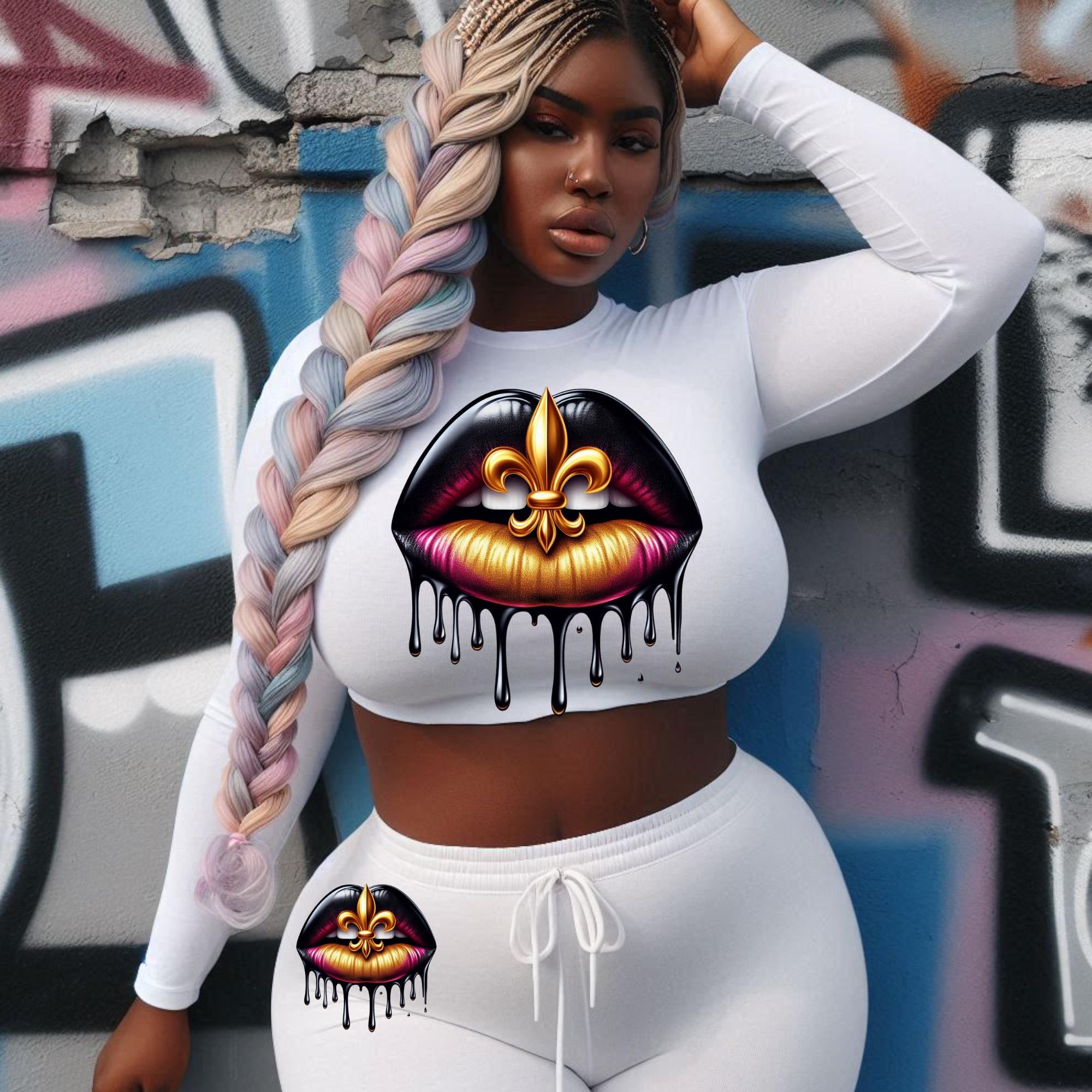 Saints  Black and Gold dripping lips bundle, New Orleans png, saints colors png Digital Design,