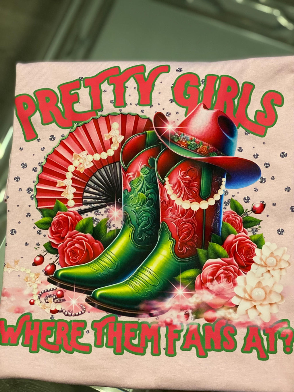 Pink and Green Boots on the ground clack fan  and matching shirt design, PNG DIGITAL IMAGE
