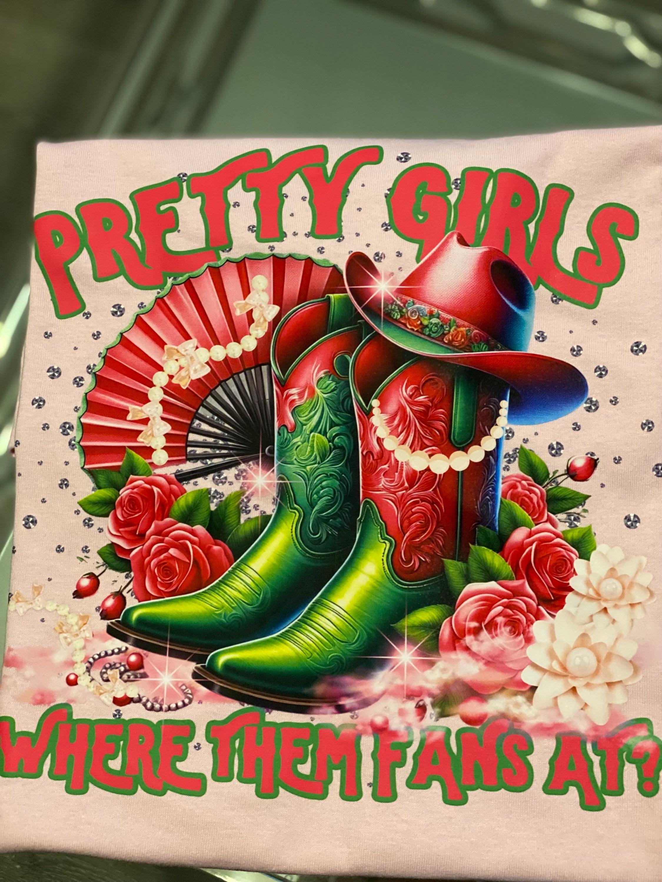 Pink and Green Boots on the ground clack fan  and matching shirt design, PNG DIGITAL IMAGE