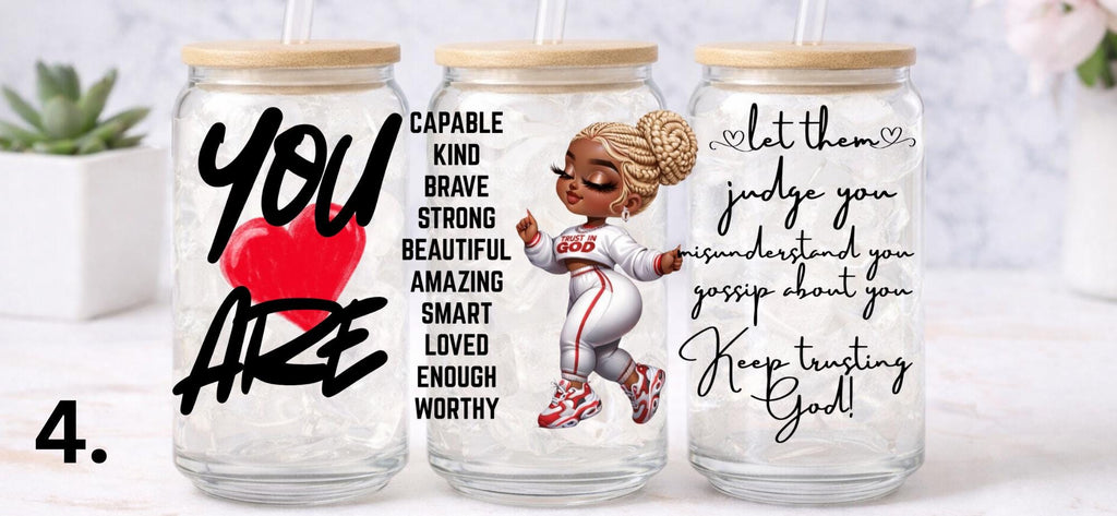 UV DTF Confident Woman Bundle 1, Trust God transfer, cup wraps glass tumblers
