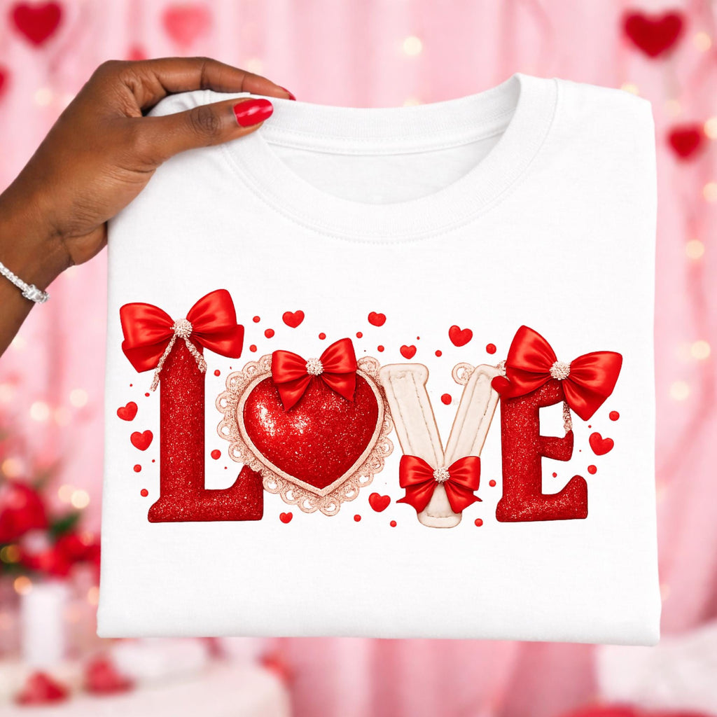 Coquette Love Png, Valentine png, Red Hearts Png,  Heart Coquette Png, Faux Glitter Png, Love Hearts and Bows,
