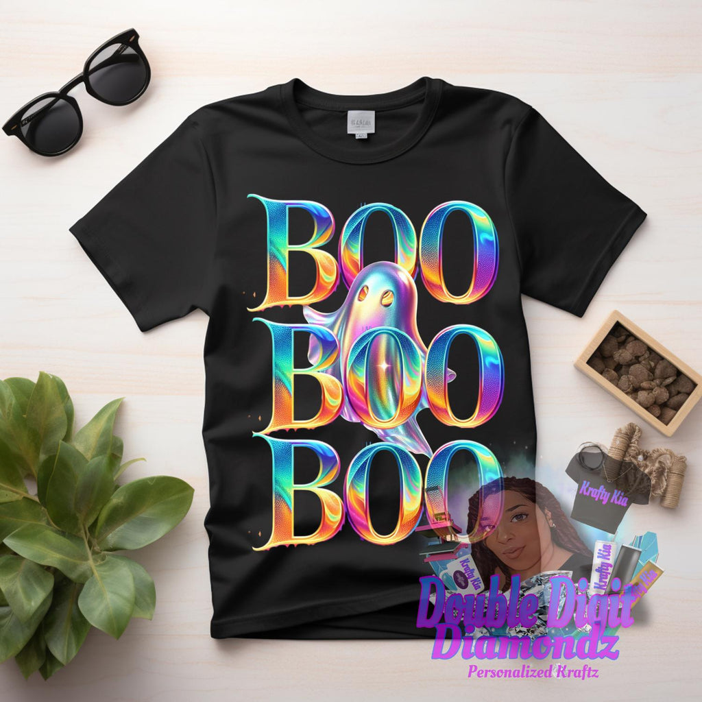 Boo Iridescent Ghost png, Halloween Design, Iridescent Ghost Pumpkin Design, holographic ghost png,  Halloween PNG, Cute Ghost Png, UNISEX