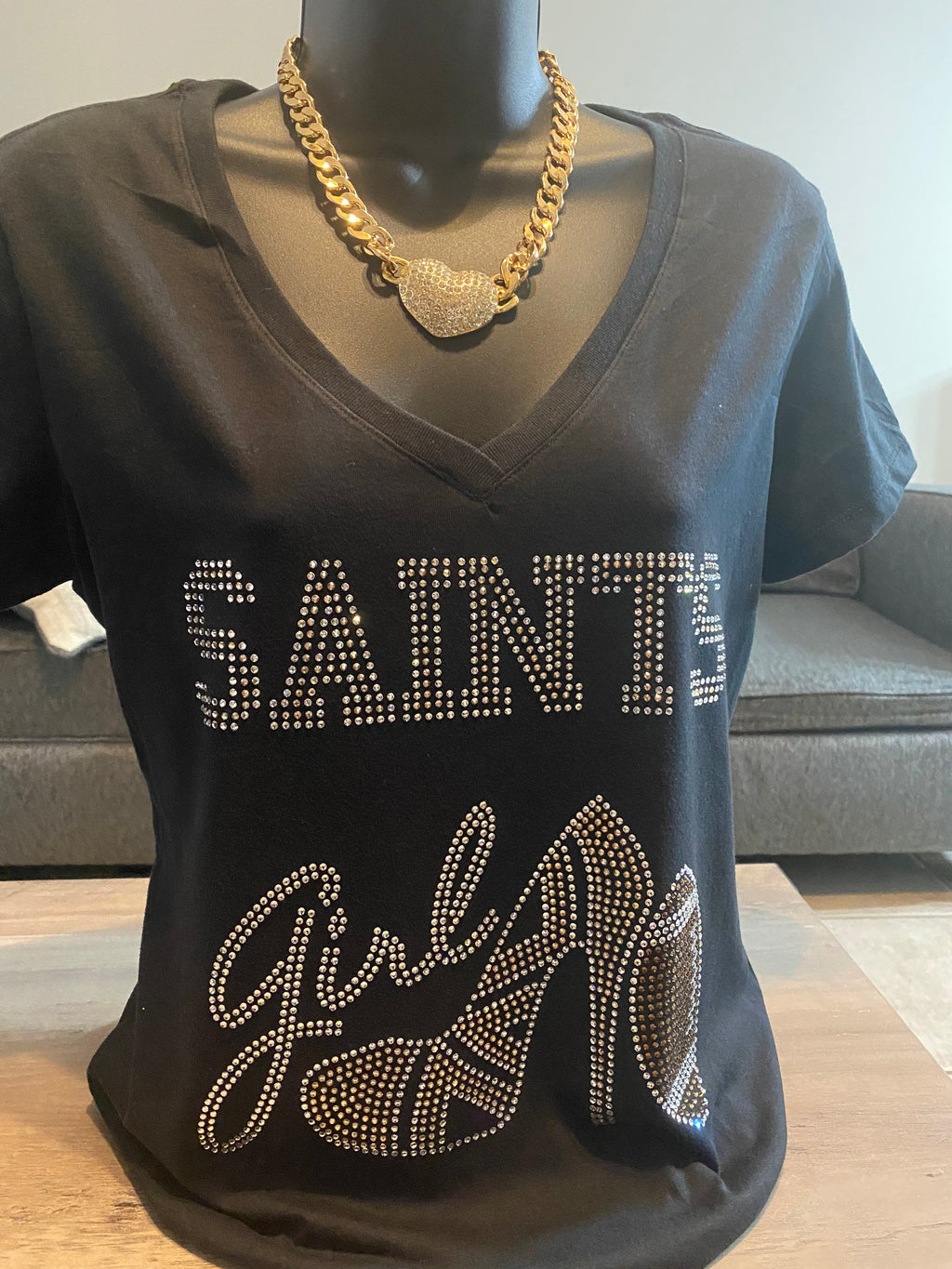 Saints Girl Rhinestone Tee, Diva Heel Design
