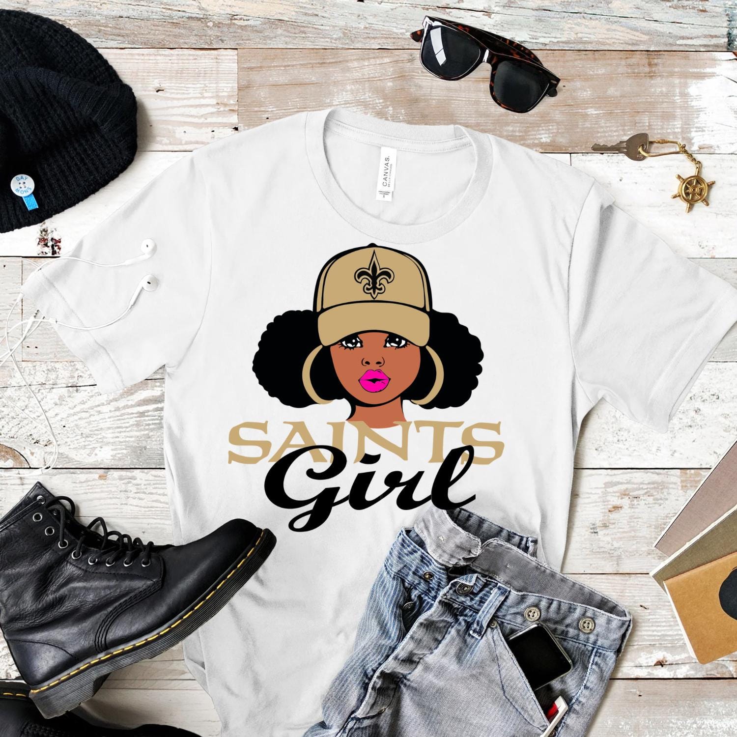 Black and Gold Saints Girl PNG Bundle (Digital Download)