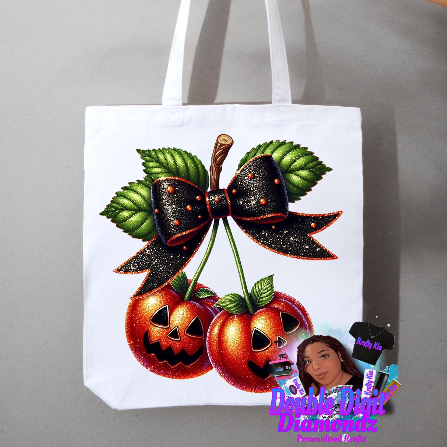 Cherry Pumpkins Png, Halloween Pumpkin png, Fall Pumpkin Png, Pumpkin Cherries Coquette Png, Faux Glitter Png, Pumpkin Bow, Pumpkin Cherries