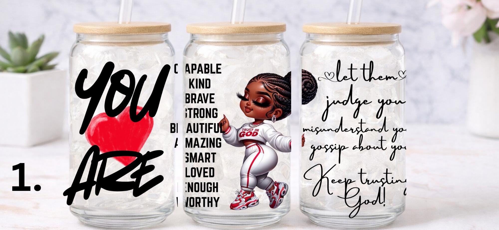 UV DTF Confident Woman Bundle 1, Trust God transfer, cup wraps glass tumblers