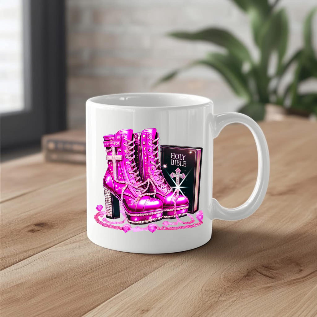 PINK Prayer Warrior, Bible, heels, spiritual, prayer, holy bible. standing on His word
