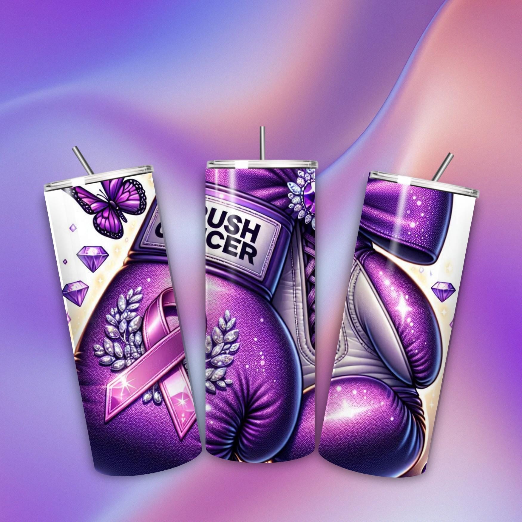 Awareness Crush Cancer  Purple Png, Crush Cancer png, crush cancer boxing gloves, knock out cancer png, cancer tumbler png, butterfly png