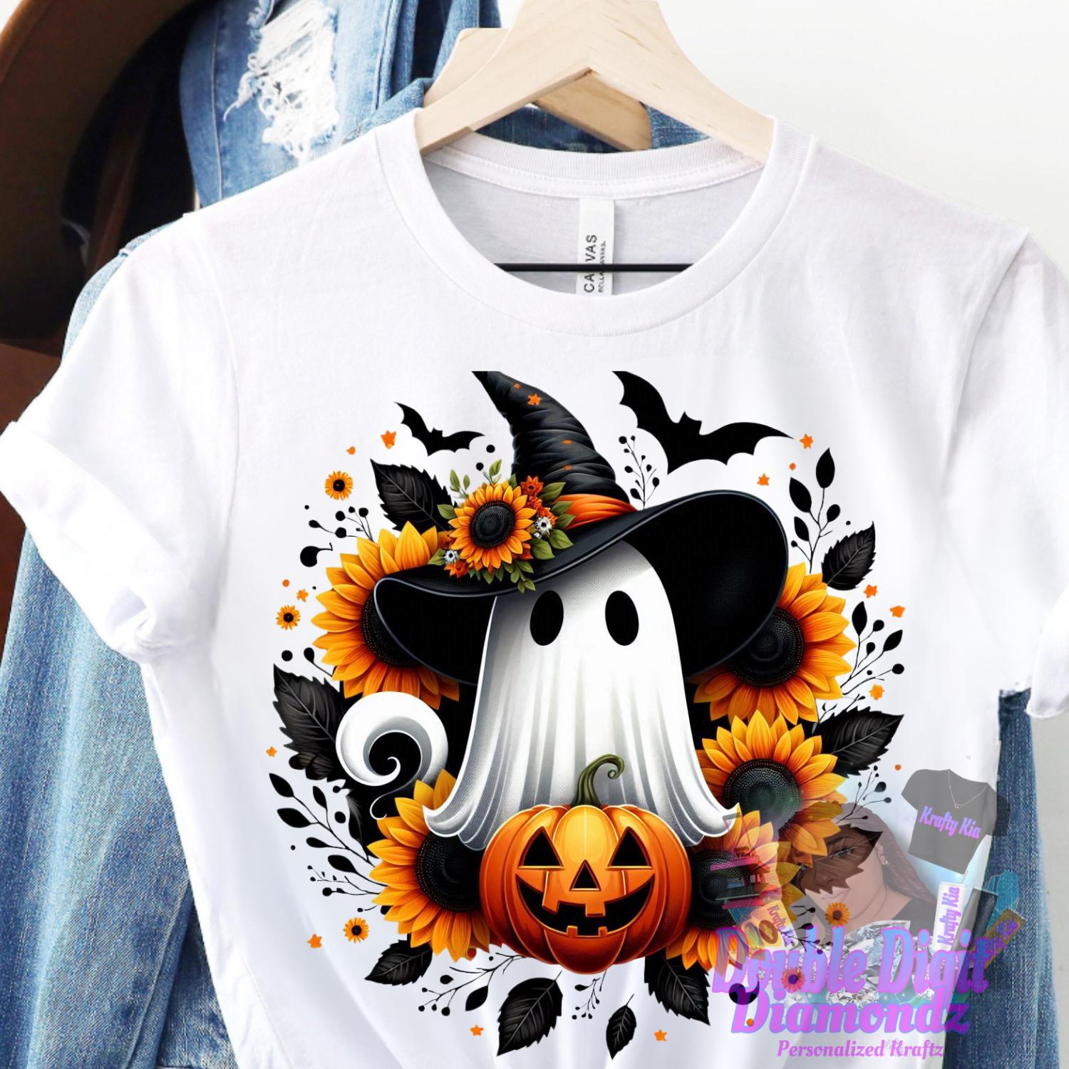 Ghost png, UVDTF, Sublimation Design Digital Download, Ghost with Black witch hat png, Halloween png, Ghost png, Cute Ghost, Pumpkin, BOO