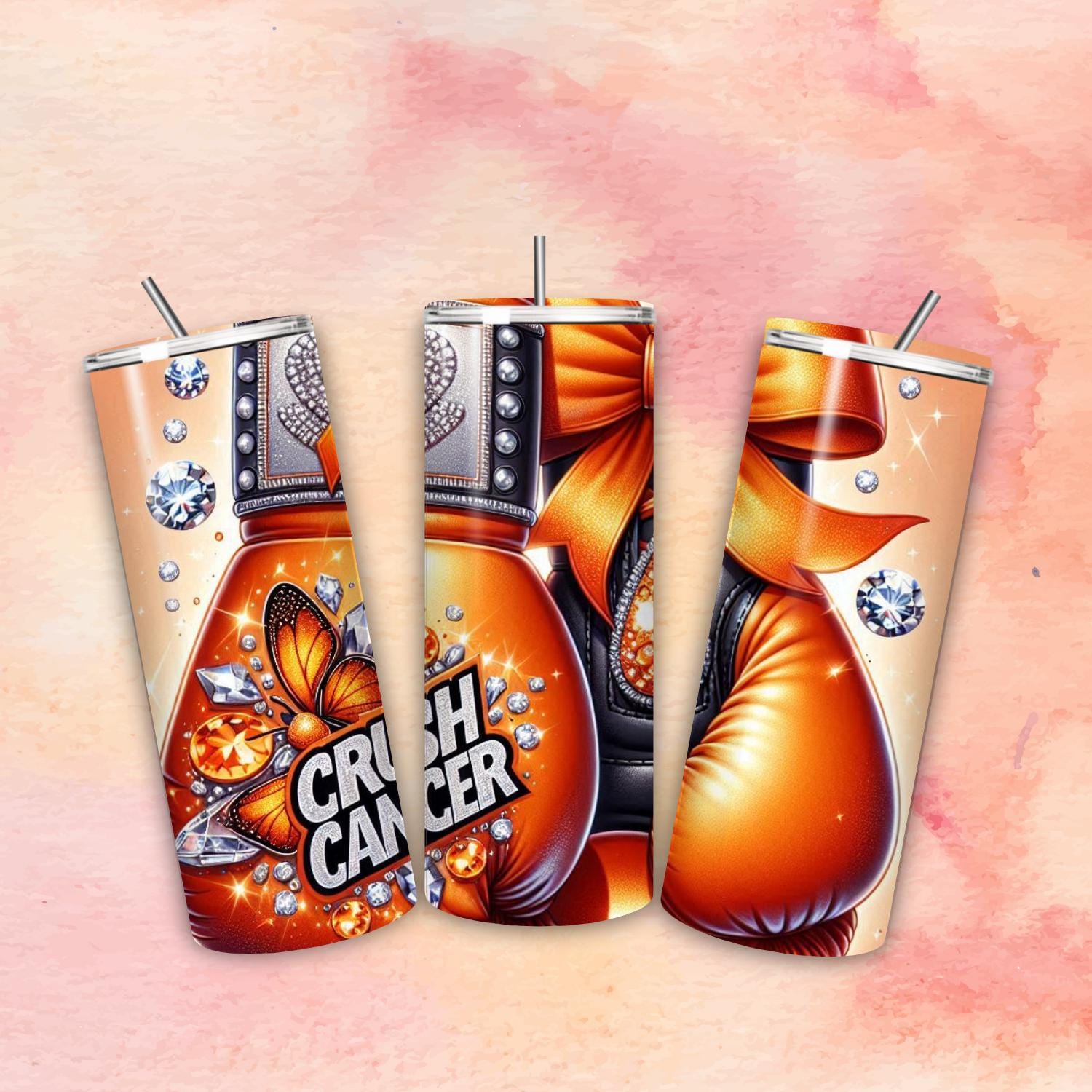 Awareness Crush Cancer Png, Orange or Peach Cancer png, crush cancer boxing gloves, knock out cancer png, cancer tumbler png, butterfly png