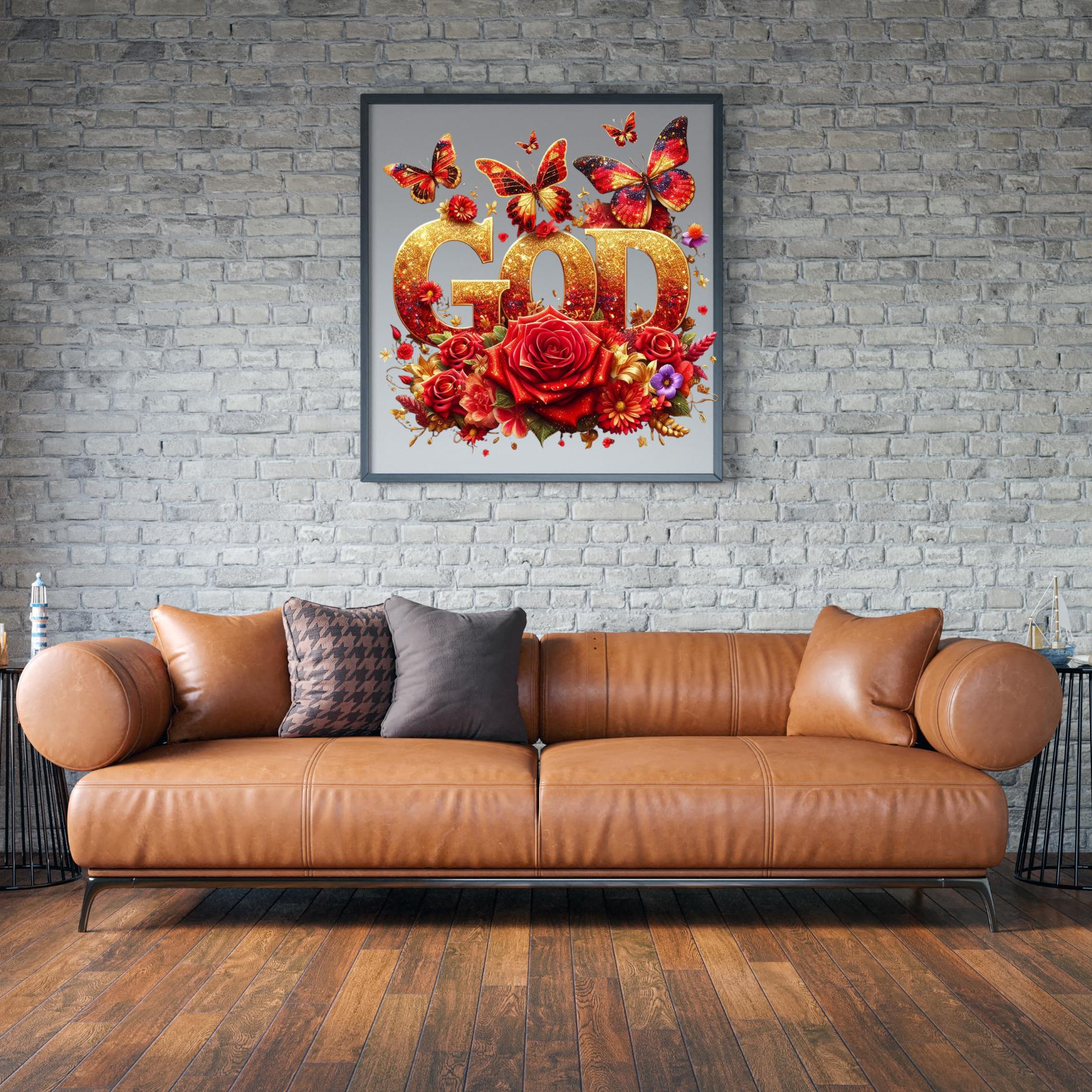 GOD Bundle, beautiful vibrant colors is red, pink, blue, green. yellow, gold  butterfly roses.  motivational, wall art, spiritual PNG