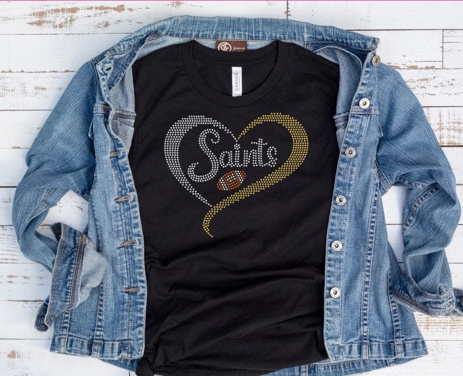 Saints Rhinestone Football Shirt, Sparkle Tee