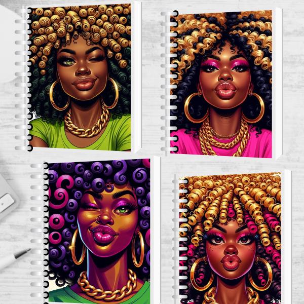 Bundle Journal Cover PNG Design Sublimation, Printable Planner Cover Notebook Cover, Digital Instant Download Black Woman Journal Silly face