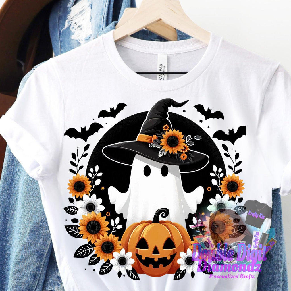 Ghost png, UVDTF, Sublimation Design Digital Download, Ghost with Black witch hat png, Halloween png, Ghost png, Cute Ghost, Pumpkin, BOO