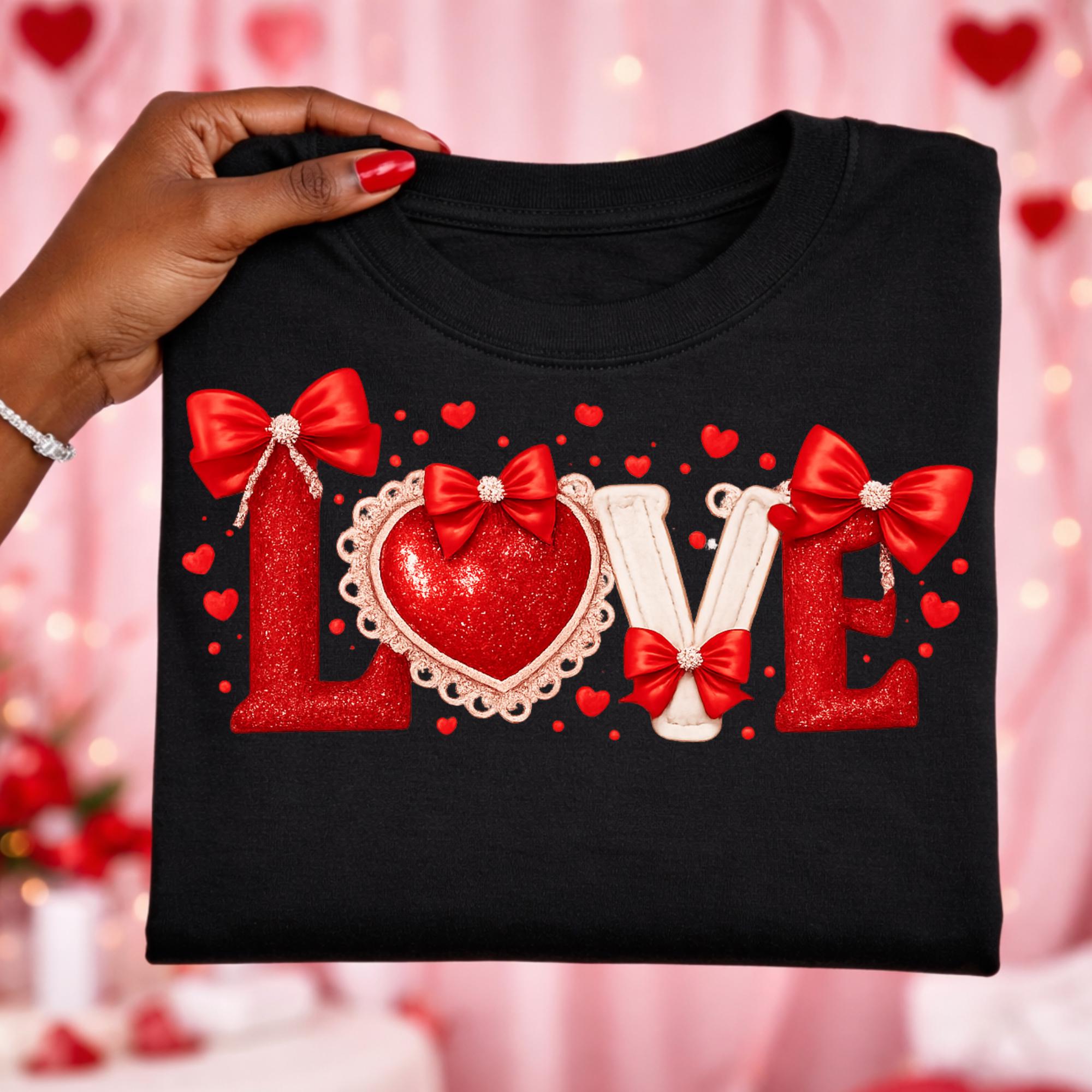 Coquette Love Png, Valentine png, Red Hearts Png,  Heart Coquette Png, Faux Glitter Png, Love Hearts and Bows,