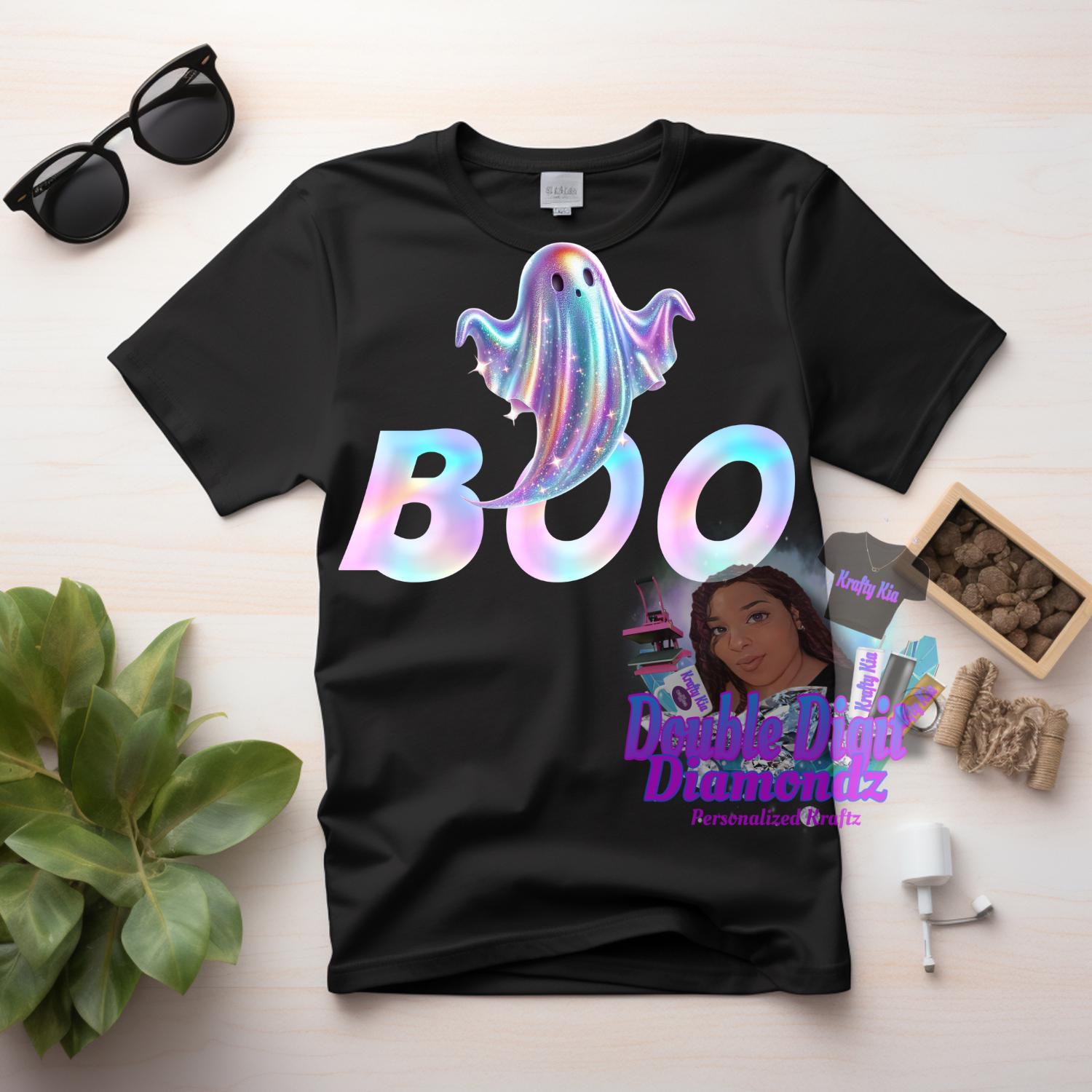 Boo Iridescent Ghost png, Halloween Design, Iridescent Ghost Pumpkin Design, holographic ghost png,  Halloween PNG, Cute Ghost Png, UNISEX