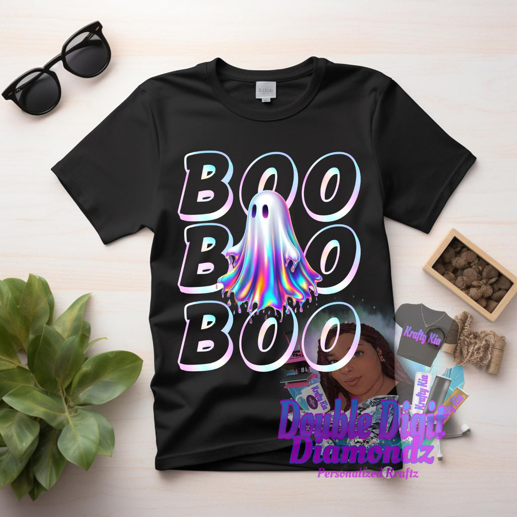 Boo Iridescent Ghost png, Halloween Design, Iridescent Ghost Pumpkin Design, holographic ghost png,  Halloween PNG, Cute Ghost Png, UNISEX