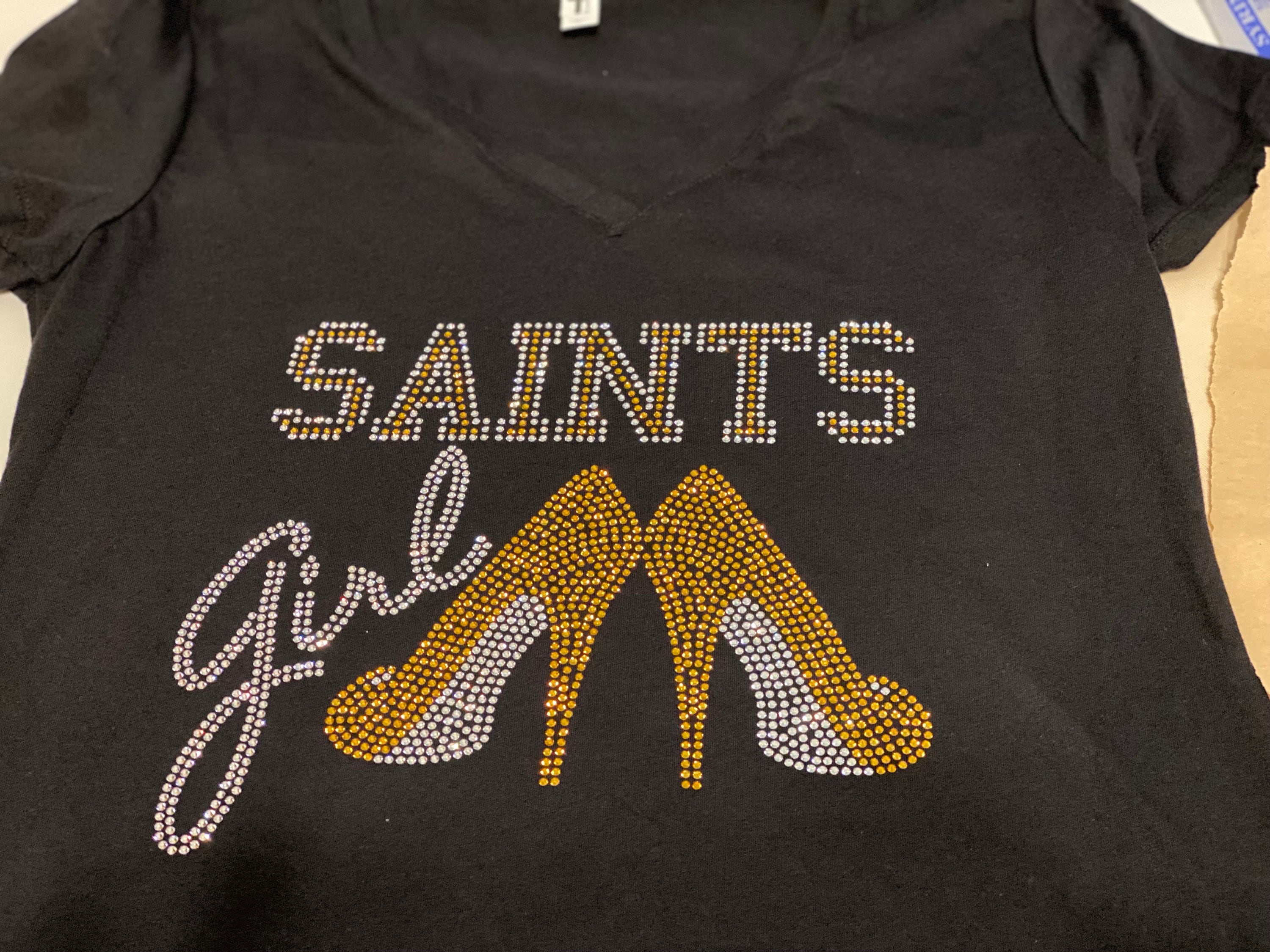Saints Girl Rhinestone Heels Tank, Vneck or  Tee