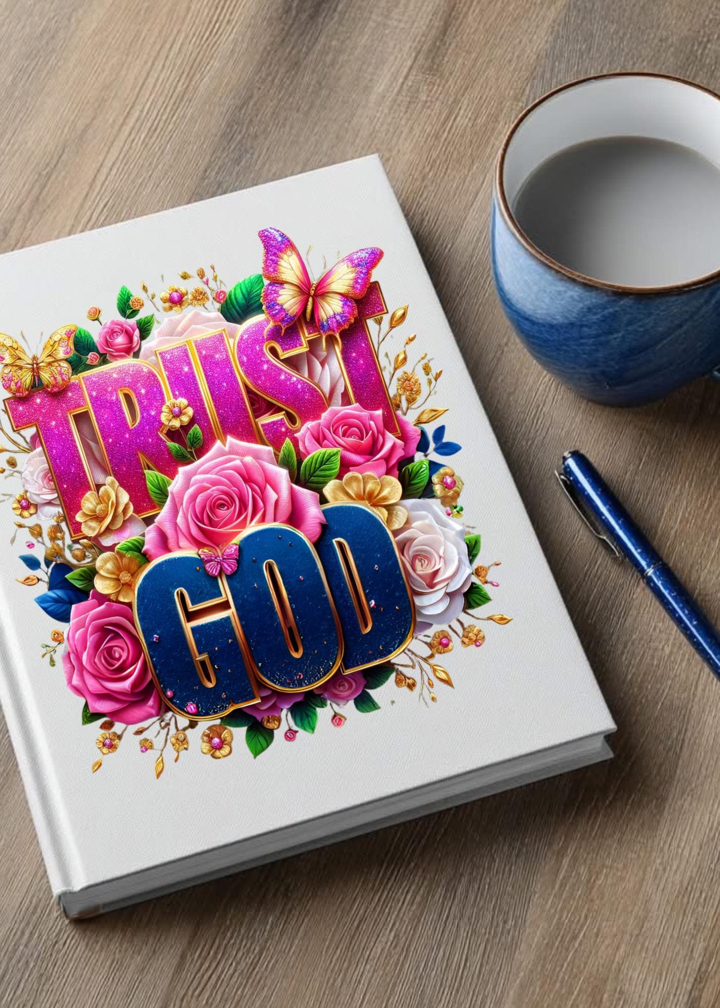 Spiritual UV DTF Transfers, Trust God Floral Design, Journal, Cup, Mug Stickers