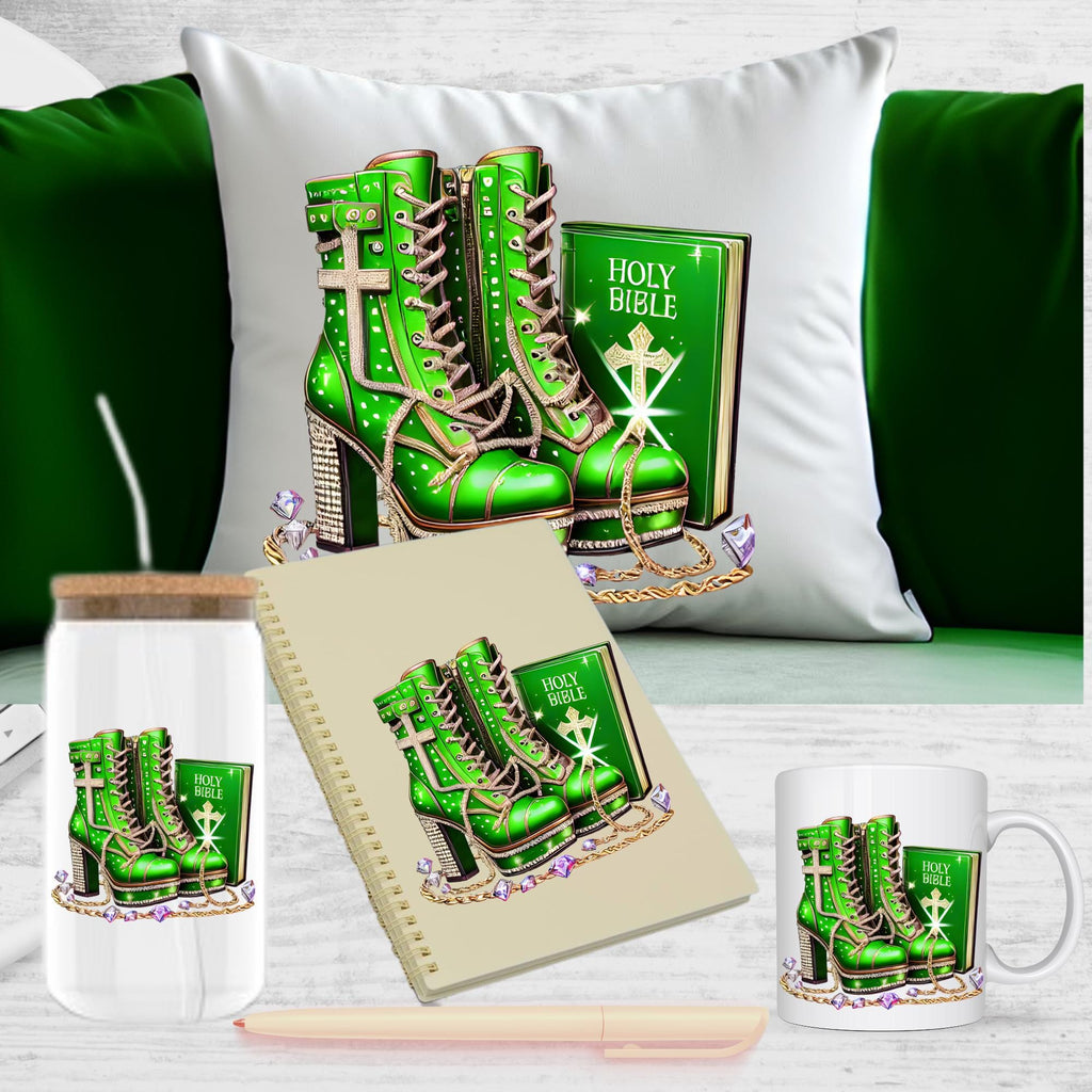 Green Prayer Warrior, Bible, heels, spiritual, prayer, holy bible, standing on His words