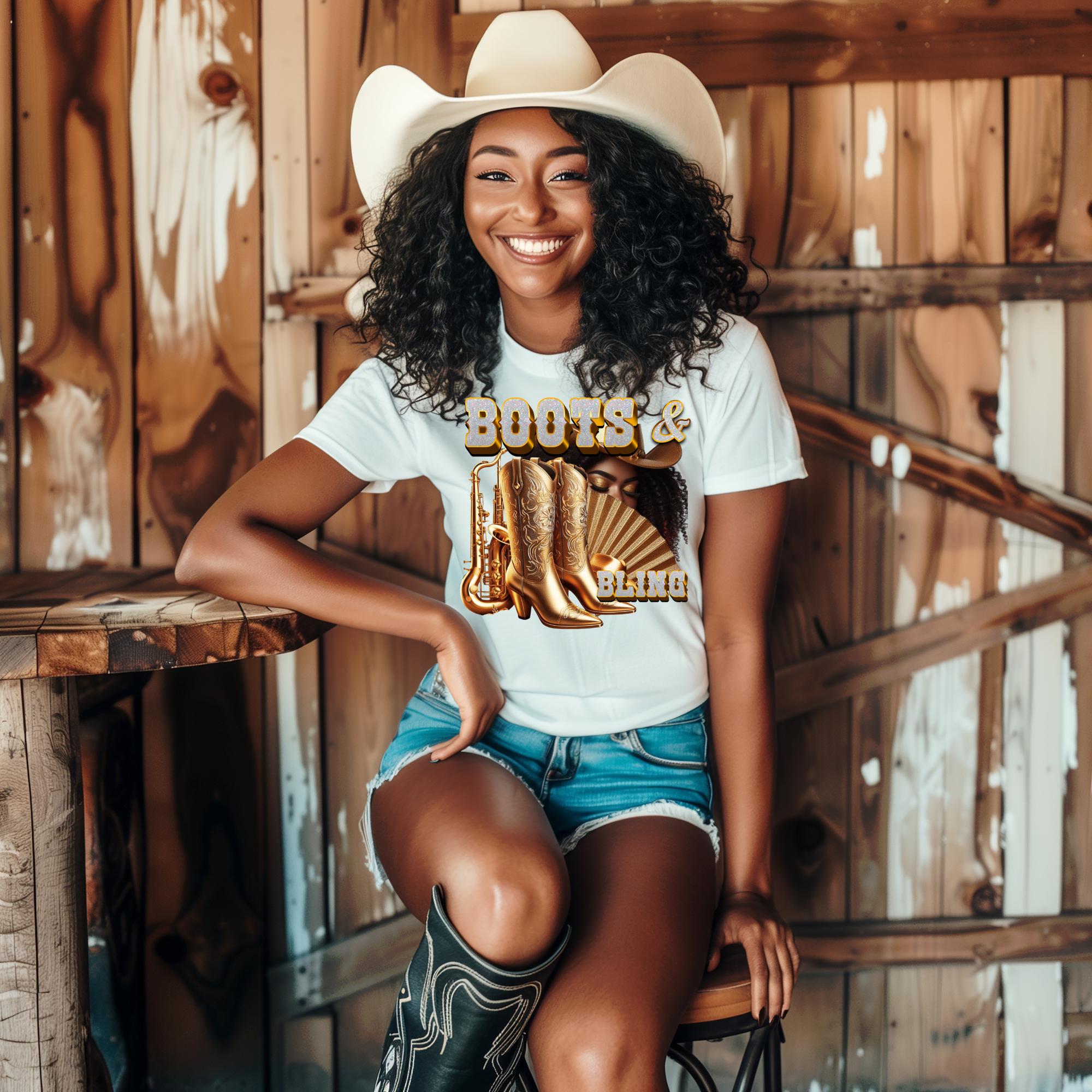 Gold African American Women Boots and Bling  PNG Bundle