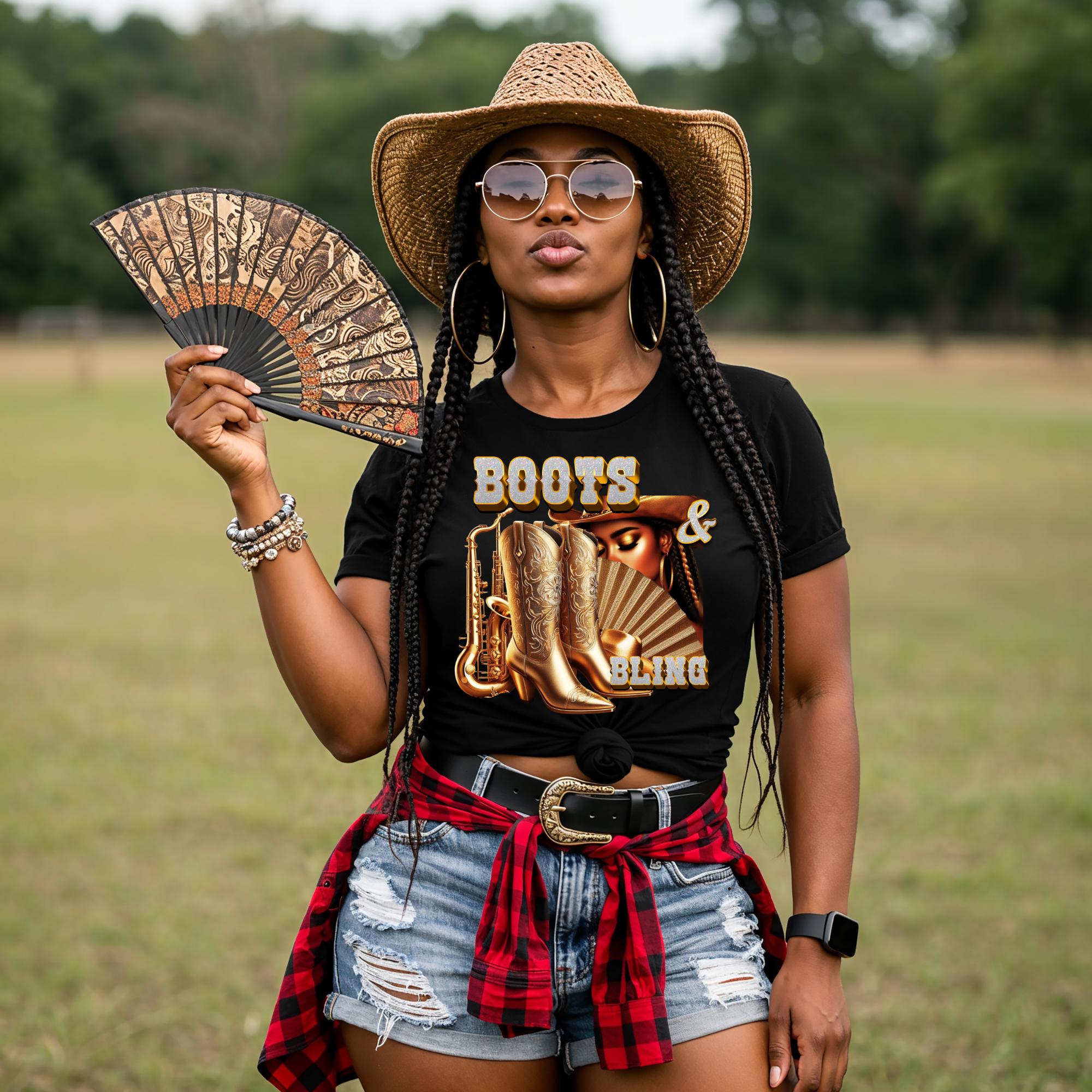 Gold African American Women Boots and Bling  PNG Bundle