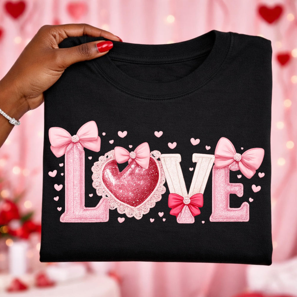 Coquette Love Png, Valentine png, Pink Hearts Png,  Heart Coquette Png, Faux Glitter Png, Love Hearts and Bows,