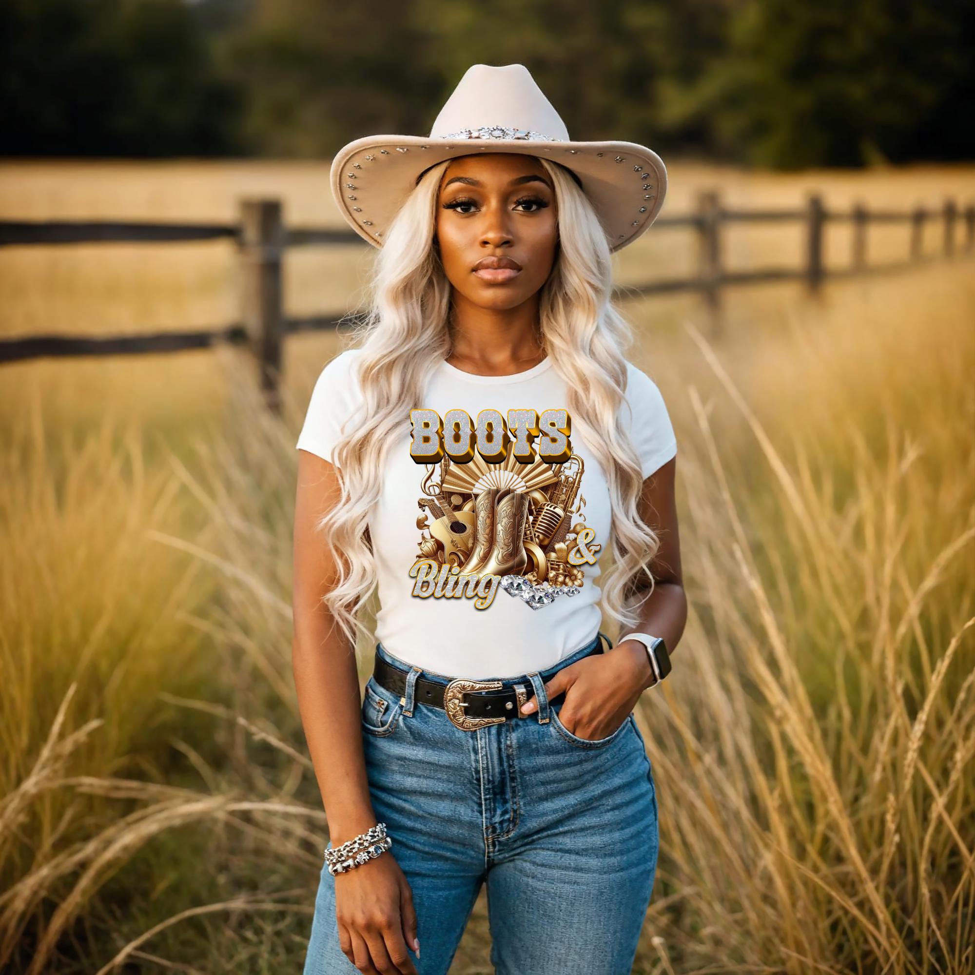 Gold African American Women Boots and Bling  PNG Bundle