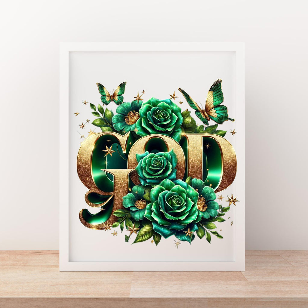 GOD Bundle, beautiful vibrant colors is red, pink, blue, green. yellow, gold  butterfly roses.  motivational, wall art, spiritual PNG