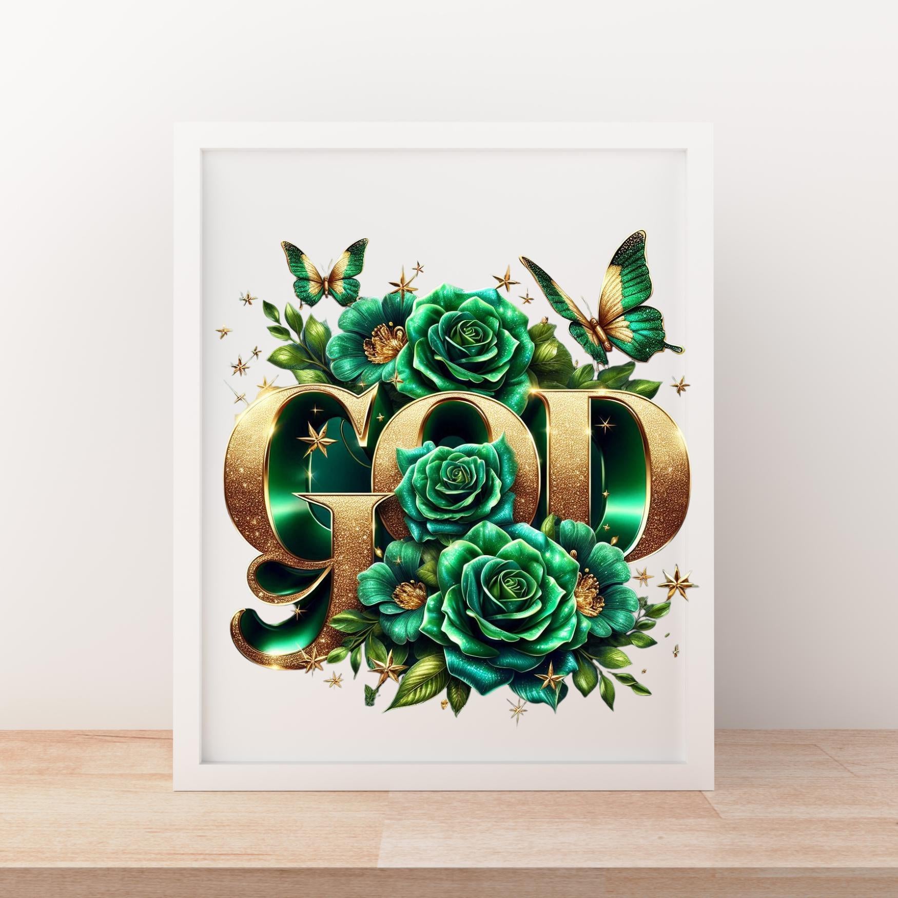 GOD Bundle, beautiful vibrant colors is red, pink, blue, green. yellow, gold  butterfly roses.  motivational, wall art, spiritual PNG