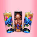 Vibrant African American praying women, cross, journal, tumbler, Messy bun and  blue and yellow roses, bags, mug, PNG digital