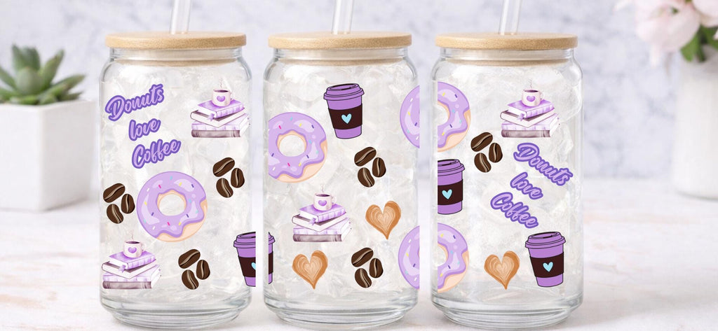 UV DTF Coffee and Donut bundle cup wraps glass tumblers