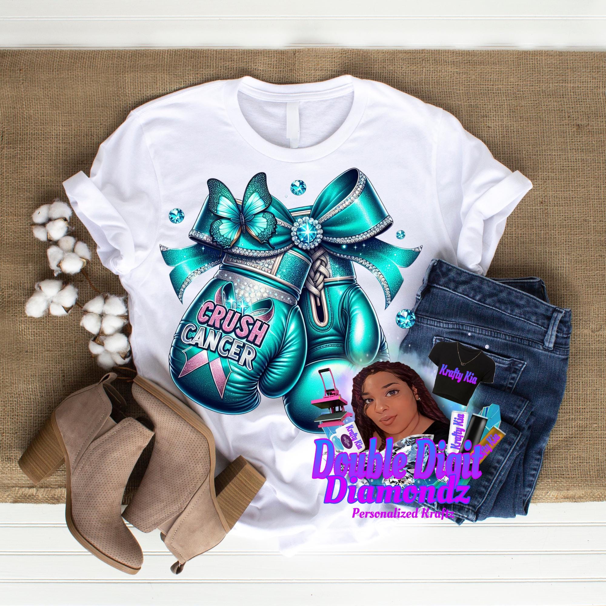 Awareness Bundle Crush Cancer Png, Teal Cancer png, crush cancer boxing gloves, knock out cancer png