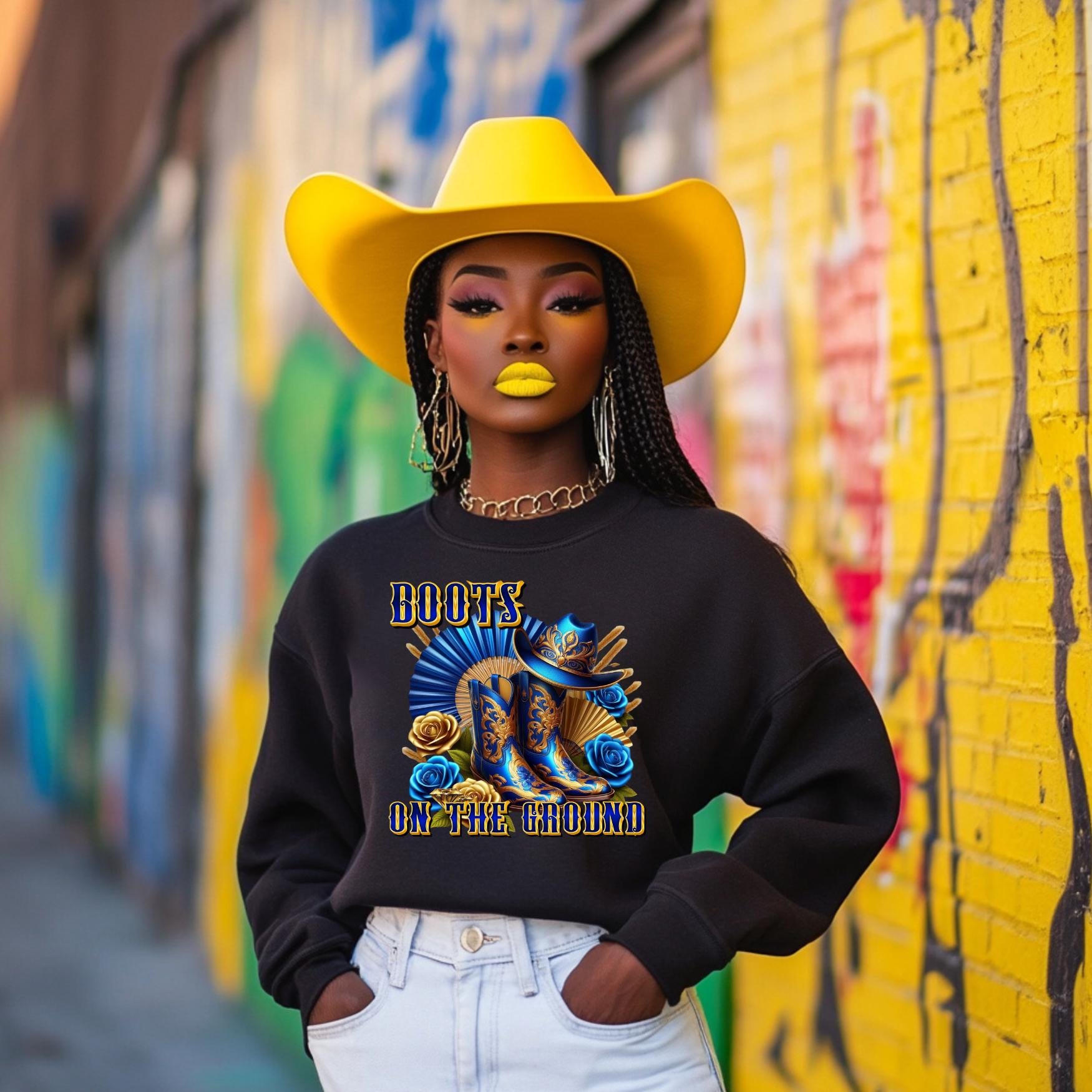 Blue and Gold Boots on the ground no poodle