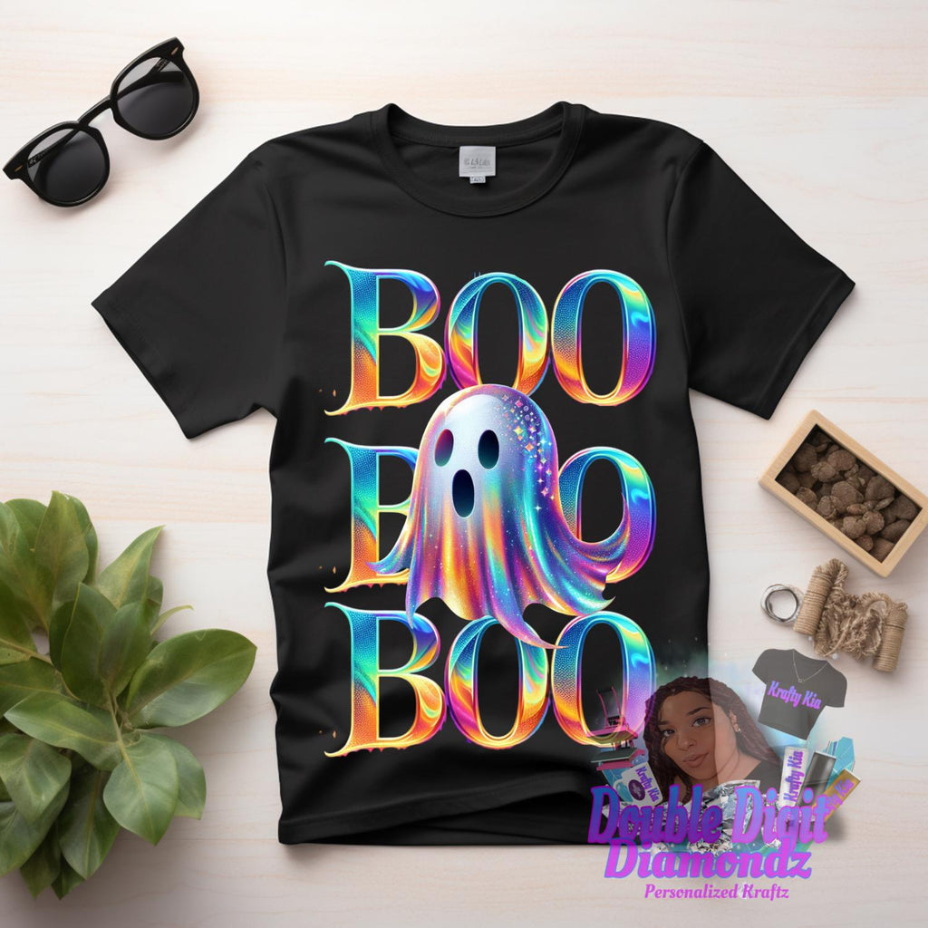 Boo Iridescent Ghost png, Halloween Design, Iridescent Ghost Pumpkin Design, holographic ghost png,  Halloween PNG, Cute Ghost Png, UNISEX