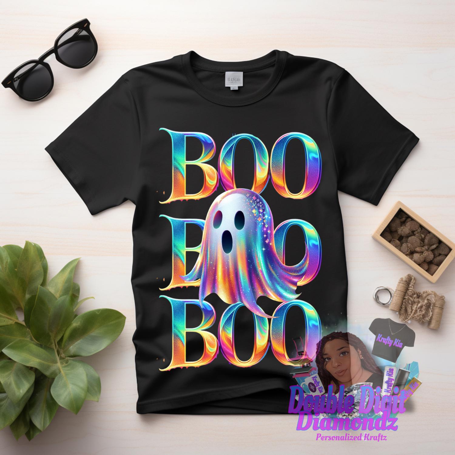 Boo Iridescent Ghost png, Halloween Design, Iridescent Ghost Pumpkin Design, holographic ghost png,  Halloween PNG, Cute Ghost Png, UNISEX